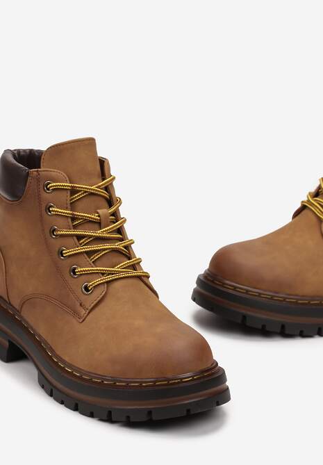 Brązowe Traperki z Ociepleniem i Sznurowaniem Almudena