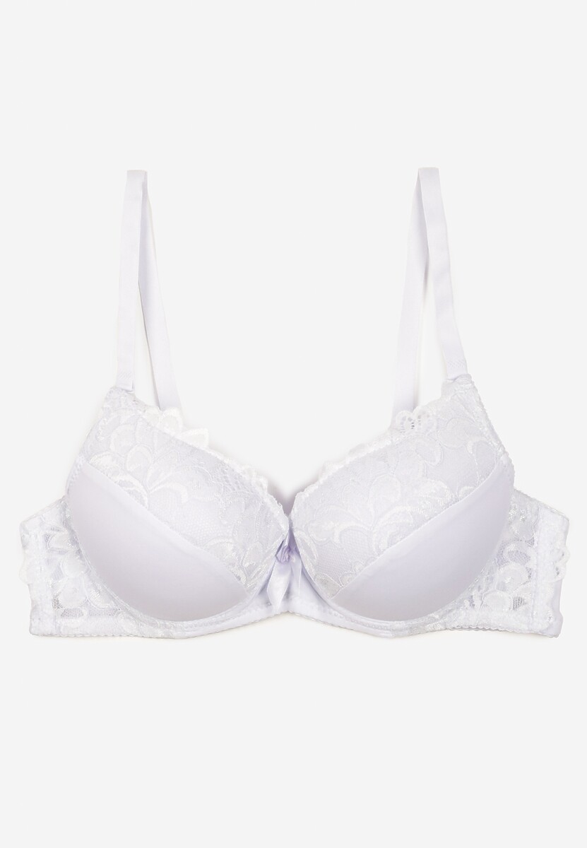 Biały Biustonosz Push Up Ozdobione Koronką Sonevia