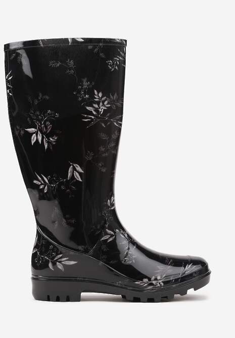 Czarne Kalosze Ozdobione Motywem Liści Rilireia