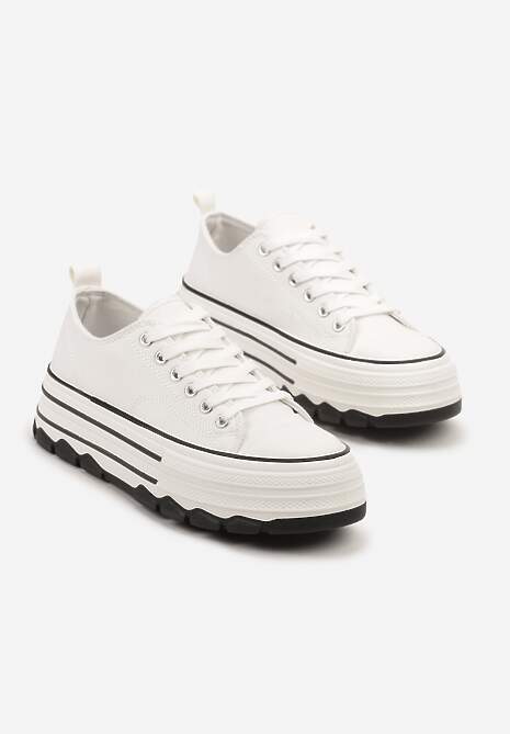 Białe Trampki na Platformie z Paskami i Niską Cholewką Zienelle