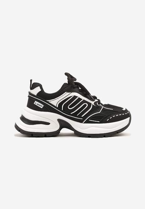 Czarne Sneakersy na Platformie Ozdobione Geometrycznym Motywem  Desaniel