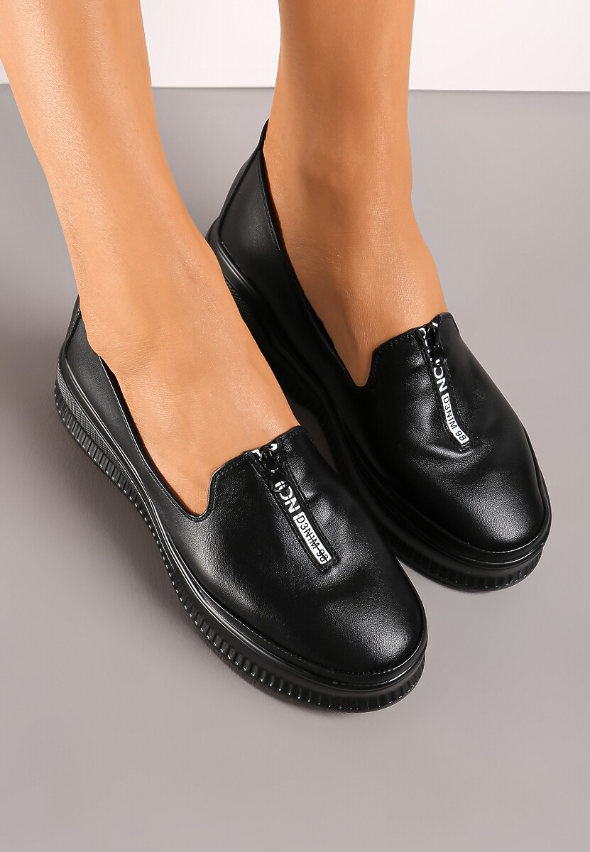 Czarne Półbuty na Koturnie i Platformie z Wkładką ze Skóry Naturalnej Mallrces