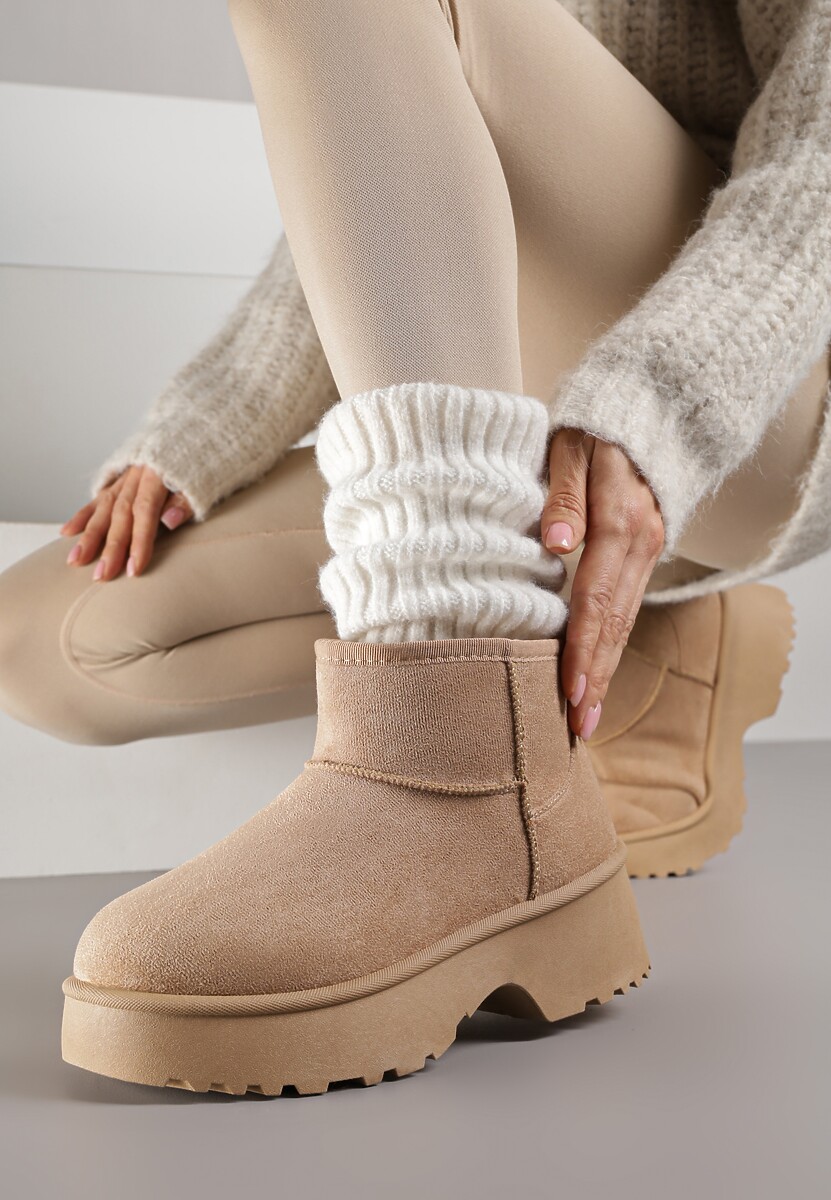 Czarne Śniegowce z Imitacji Zamszu o Wsuwanym Fasonie na Platformie Reilessa