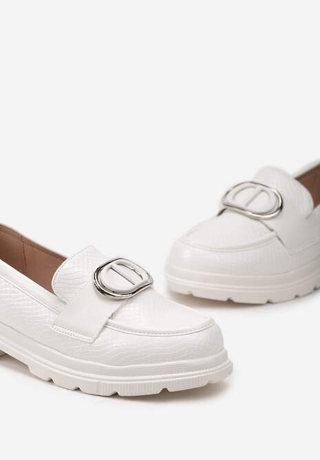 Białe Mokasyny z Metaliczną Aplikacją i Delikatnym Printem Unica