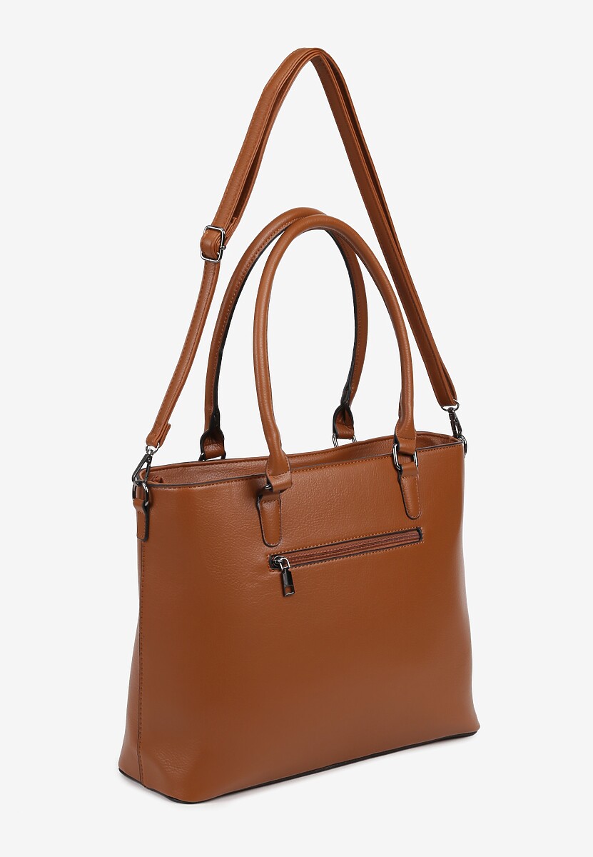 Brązowa Duża Torebka Shopper z Regulowanym Paskiem Amianne