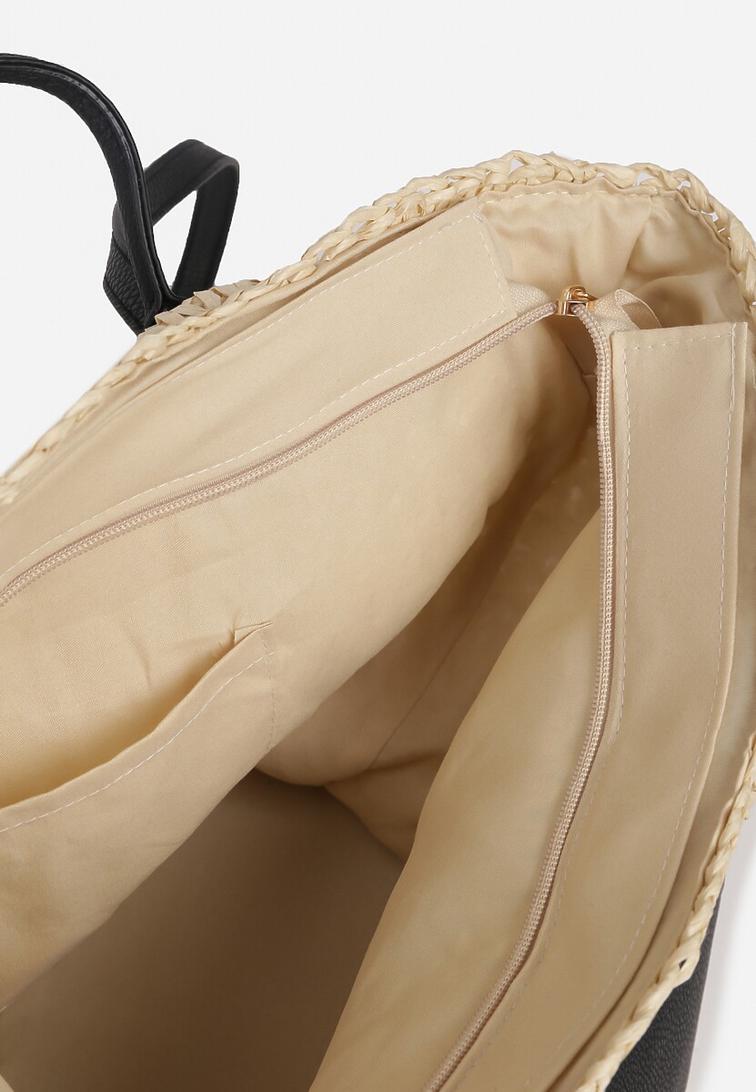 Czarno-Beżowa Torebka z Plecionki z Dodatkową Kieszonką z Ekoskóry Cosina