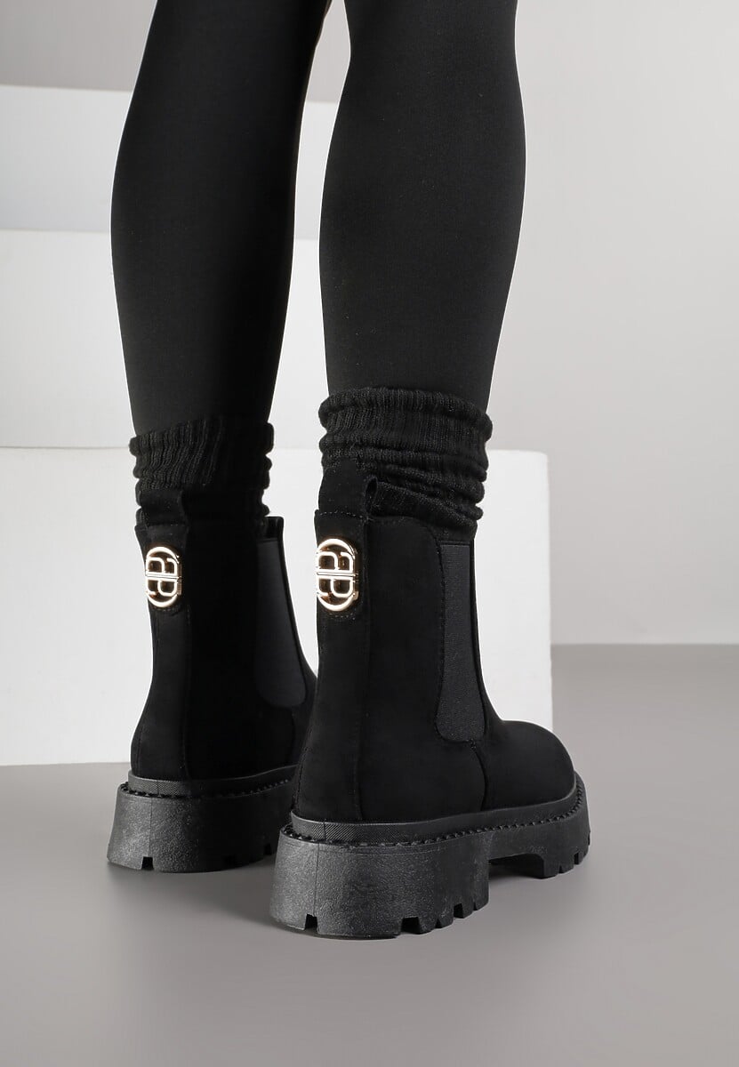 Czarne Botki na Grubej Podeszwie za Kostkę Verithra