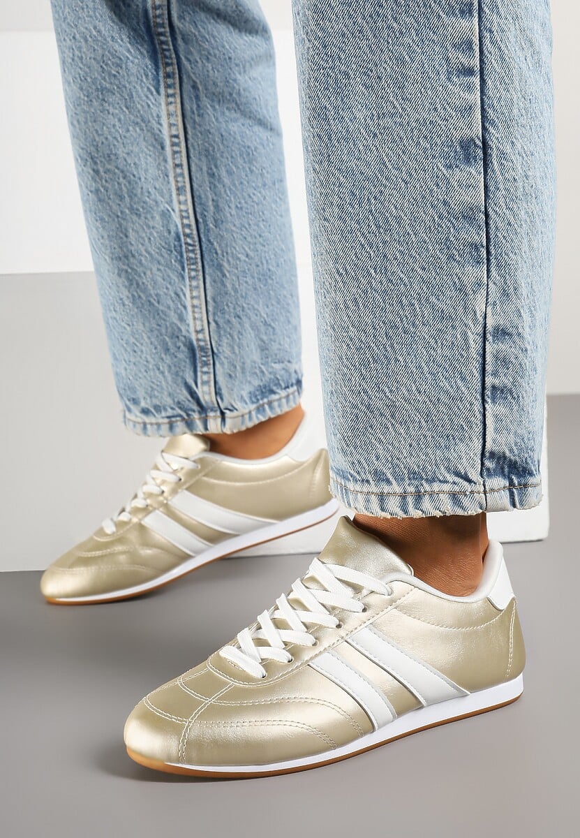 Złoto-Białe Sneakersy Typu Tenisówki z Paseczkami Liantina