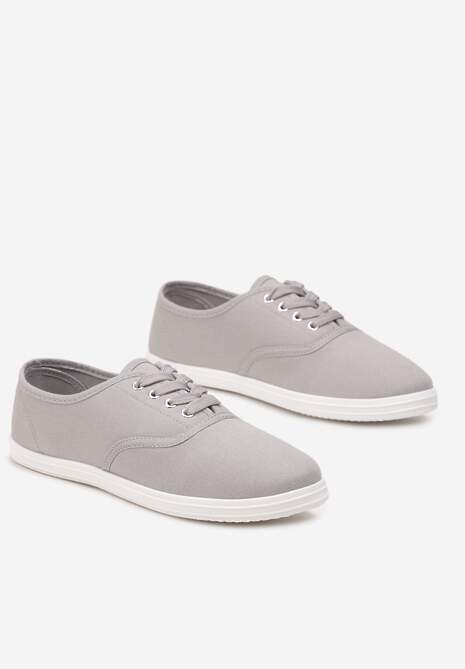 Szare Klasyczne Sznurowane Tenisówki na Płaskiej Podeszwie Efona