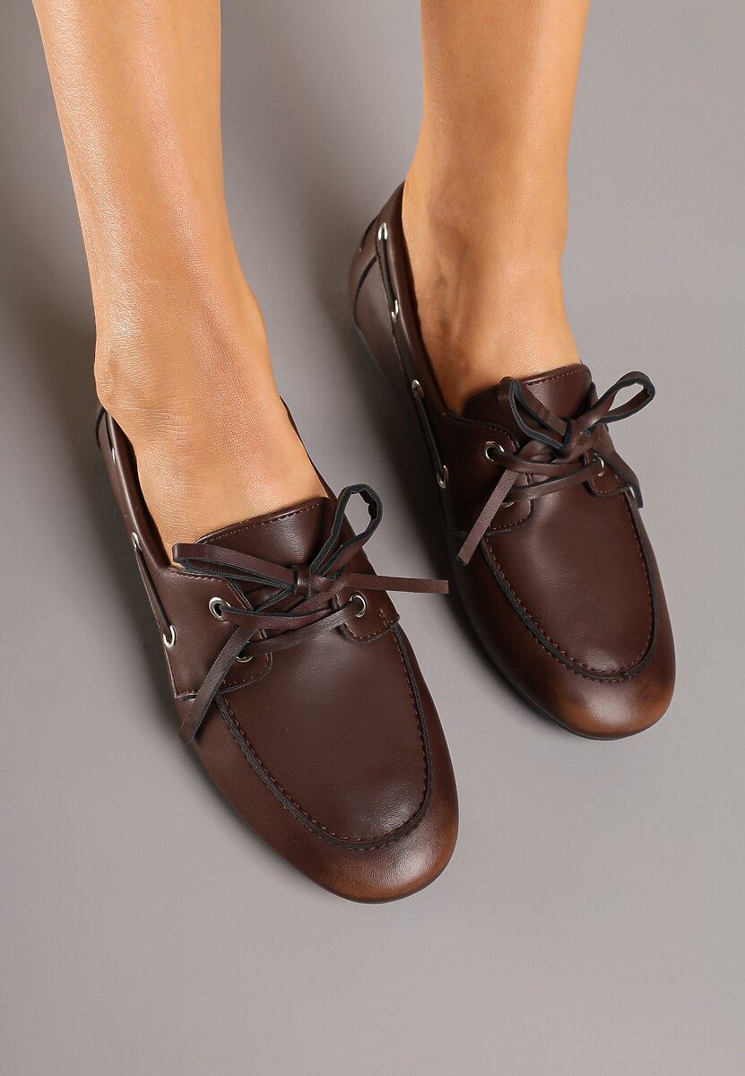 Brązowe Mokasyny z Ozdobnym Wiązaniem Lanrive