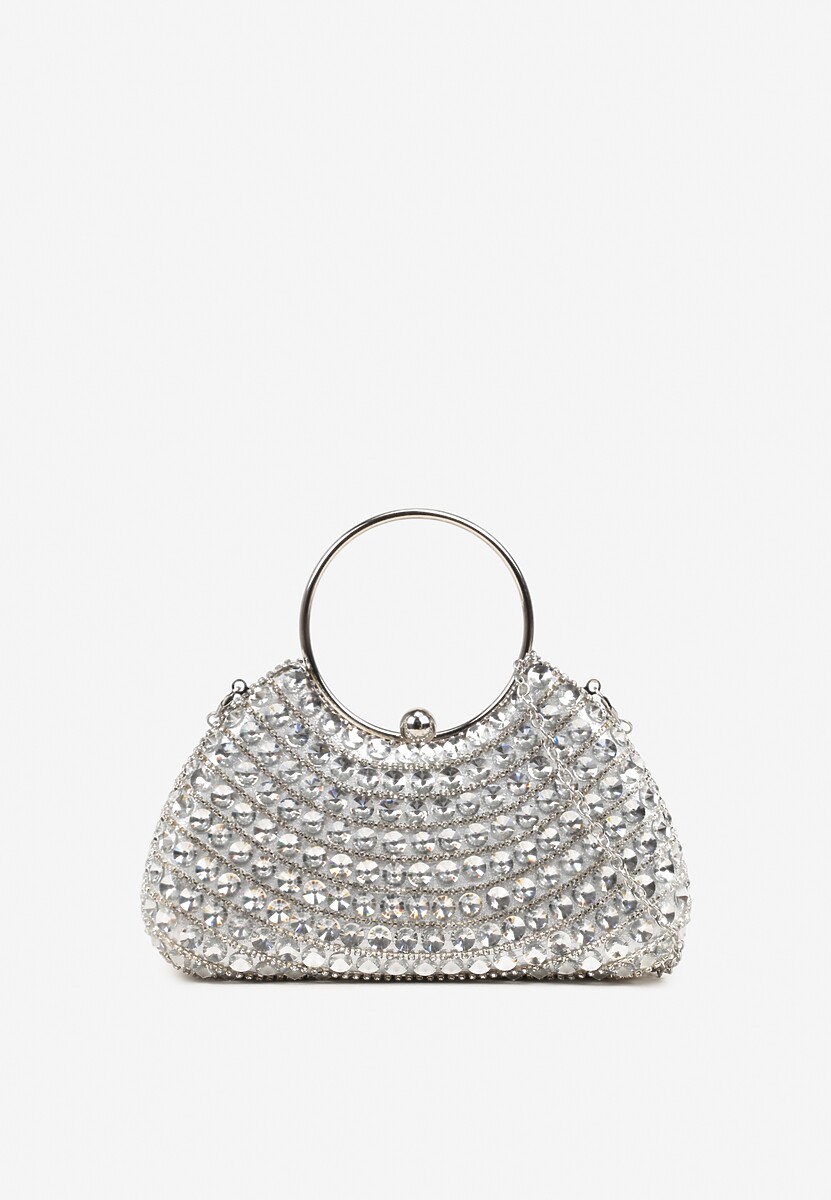 Srebrna Torebka Koktajlowa do Ręki z Cyrkoniami i Okrągłym Uchwytem Siliannis