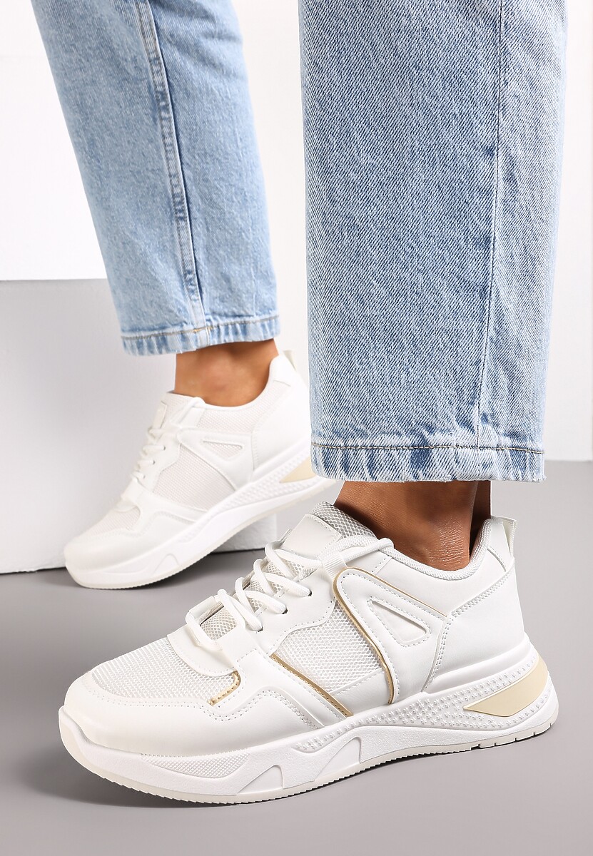 Białe Sneakersy na Ozdobnej Podeszwie ze Sznurowaniem Clarie