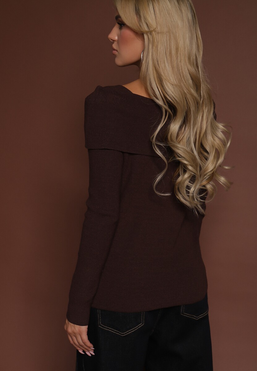 Brązowy Sweter z Wiskozą i Ozdobą z Cyrkonii Mirrise