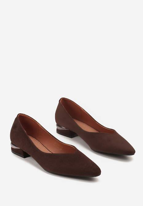 Brązowe Czółenka Vices ze Skórzaną Wkładką na Ozdobnym Słupku Delvila