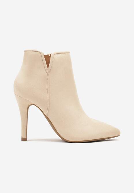 Jasnobeżowe Botki na Szpilce ze Szpiczastym Noskiem Yegene