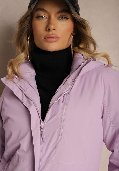 Jasnofioletowa Kurtka z Pikowaną Odpinaną Stroną i Odpinanym Kapturem Doriona