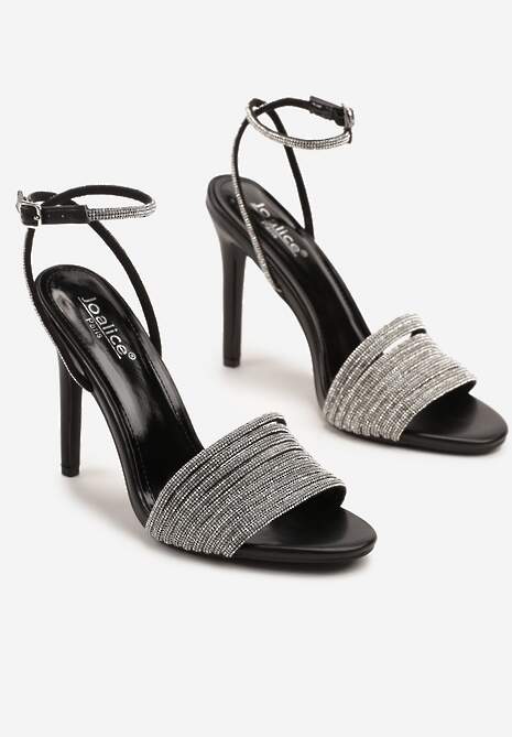 Czarne Sandały na Szpilce z Cyrkoniową Cholewką Ulaliana