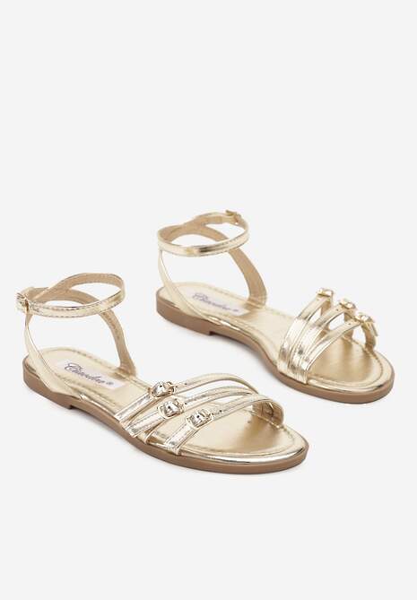 Złote Sandały Ozdobiona Klamrą i Paskami Noviaella