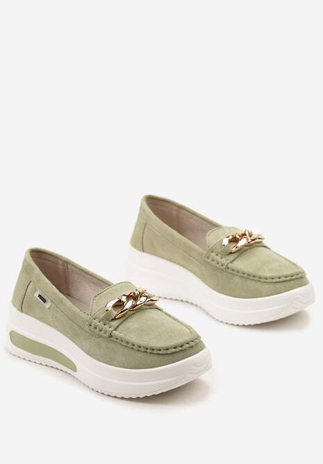 Zielone Mokasyny z Łańcuszkiem na Wysokiej Platformie Iracana