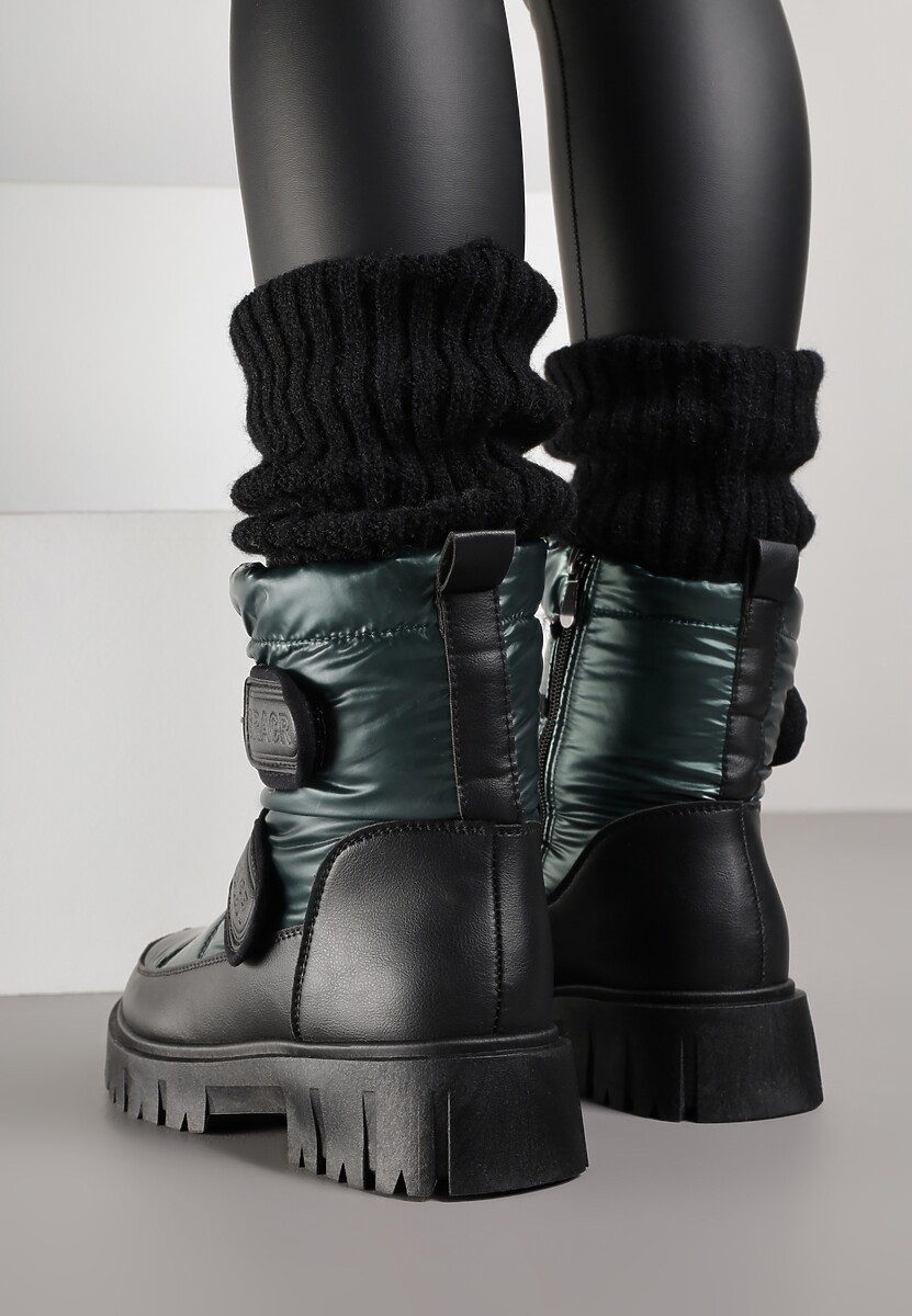 Ciemnozielone Śniegowce na Rzepy i Grubej Podeszwie Cashel