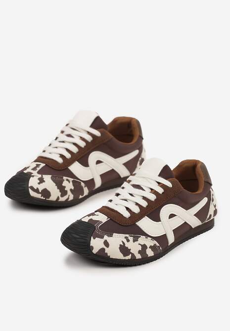 Brązowo-Białe Sneakersy z Geometrycznym Wzorem Arnenta