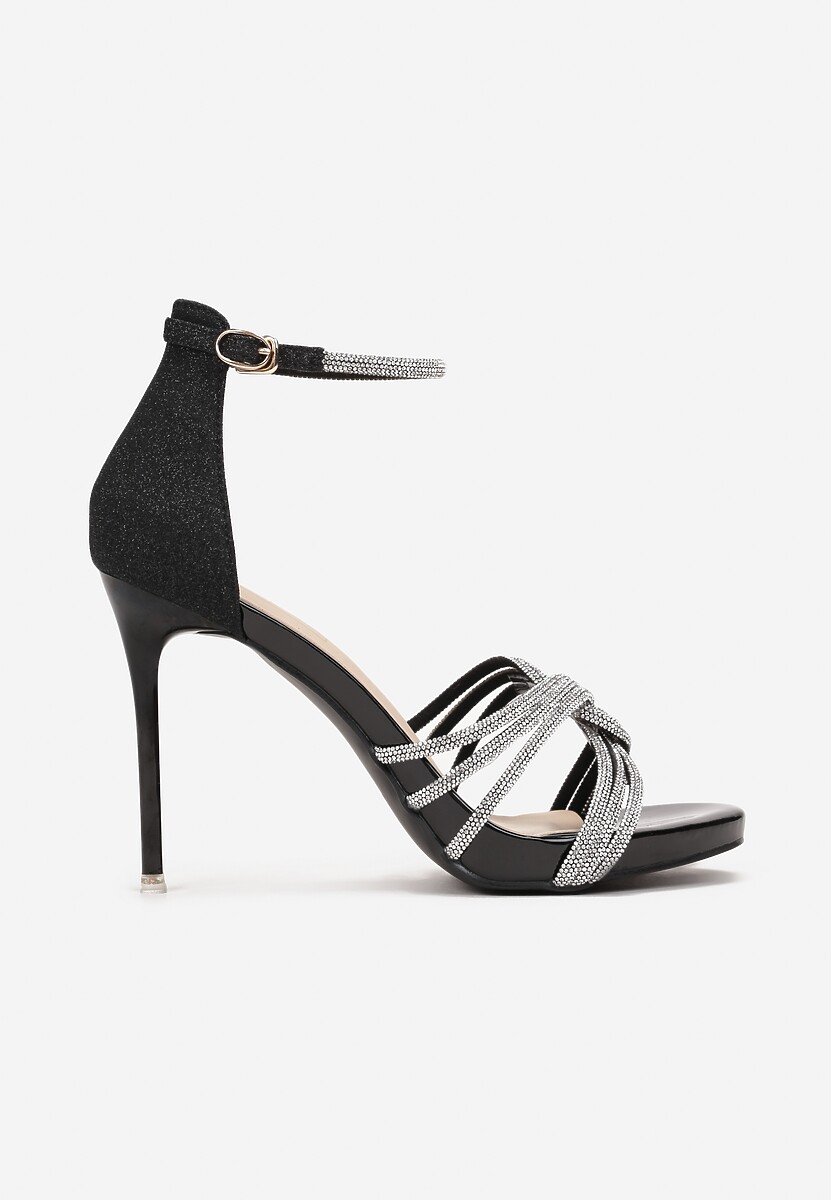 Czarne Sandały z Paskami w Cyrkonie na Słupku Heletasia