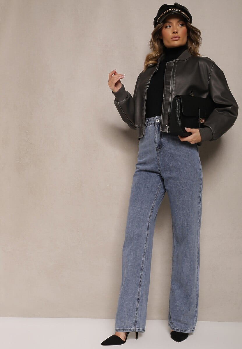 Niebieskie Szerokie Jeansy High Waist Onte