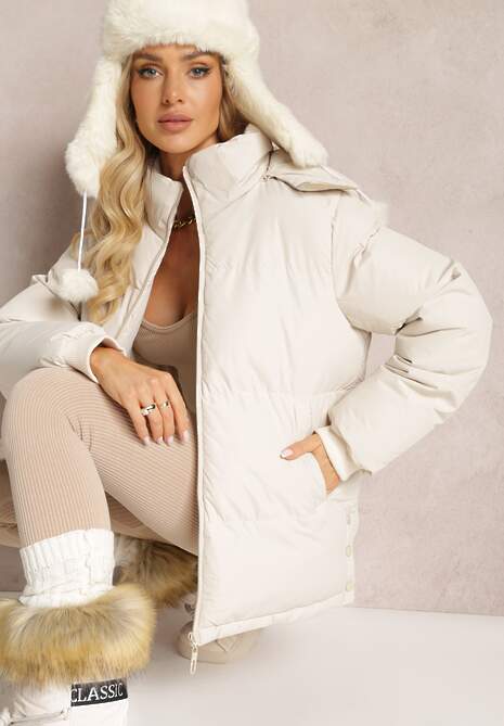 Jasnobeżowa Pikowana Kurtka z Odpinanym Kapturem Lucane