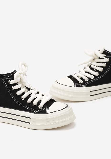 Czarne Trampki za Kostkę na Grubej Podeszwie Lisei