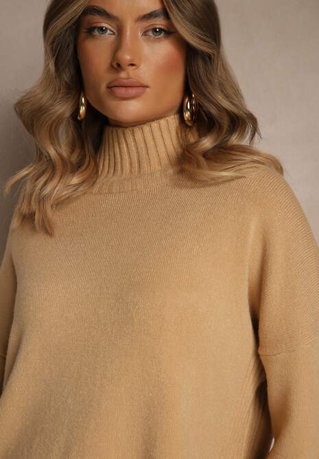 Beżowy Gładki Golf Casual Ralloria