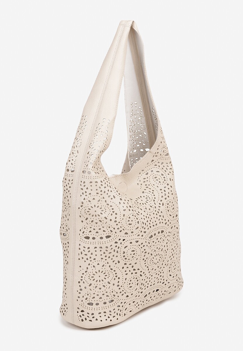 Beżowa Ażurowa Torebka Hobo z Dodatkową Saszetką Telunea