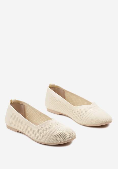 Beżowe Płaskie Balerinki z Siateczkowego Materiału Nelibra