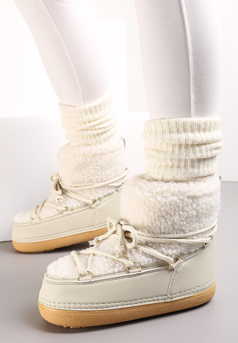 Beżowe Śniegowce z Futerkiem i Wiązaniem Eorlia