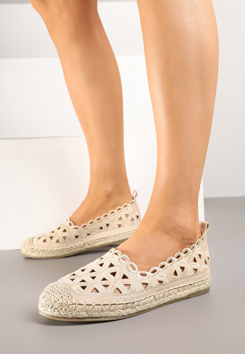 Złote Ażurowe Espadryle Ozdobione Plecionką Nelmio