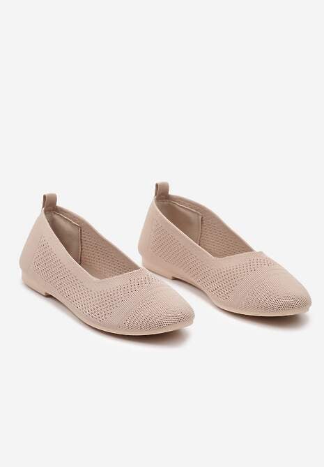 Ciemnobeżowe Płaskie Balerinki z Siateczkowego Materiału Nelibra