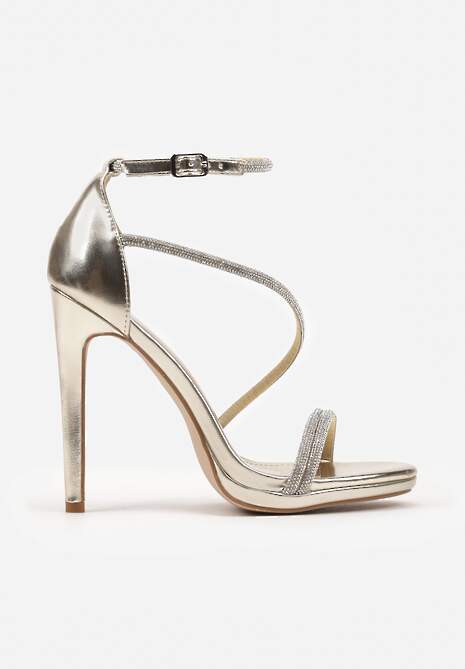 Złote Eleganckie Szpilki Sandały Zdobione Cyrkoniami Ninitila