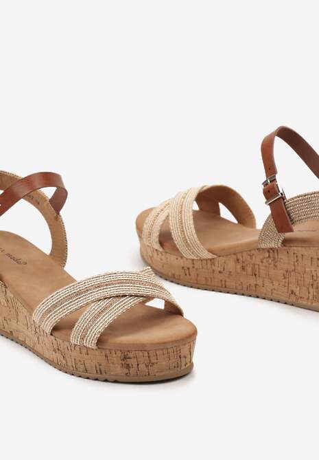 Szampańskie Sandały Zapinane na Sprzączkę z Cyrkoniami na Koturnie Tohru