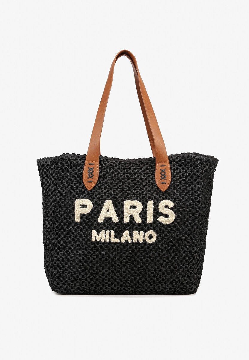 Beżowa Pleciona Torebka Shopper Ozdobiona Napisem Navinta