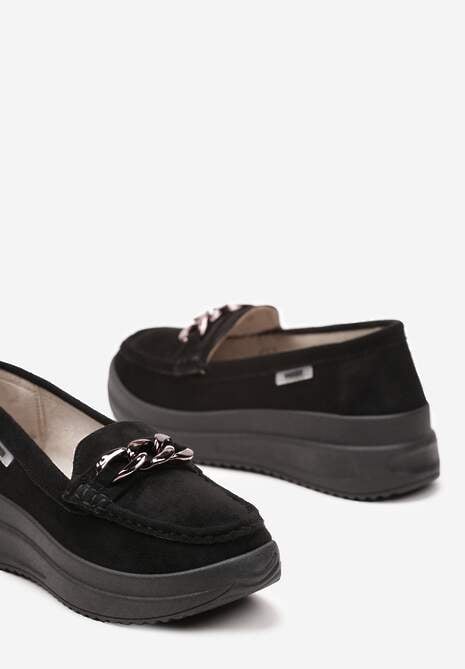 Czarne Mokasyny z Łańcuszkiem na Wysokiej Platformie Iracana