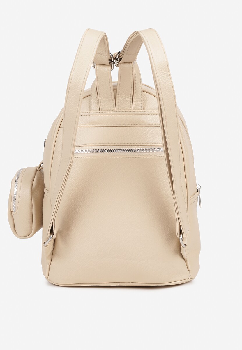 Beżowy Mały Plecak z Dodatkową Saszetką i Kieszenią z Suwakiem Pasianne