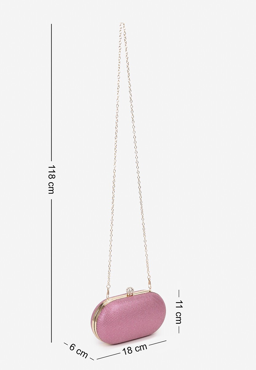 Różowa  Cyrkoniowa Torebka Kopertówka z Jedną Komorą z Łańcuszkiem Ostama