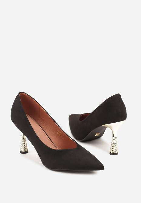 Czarne Szpilki Vices z Wkładką ze Skóry Naturalnej Ozdobione Cyrkoniami Gioriana