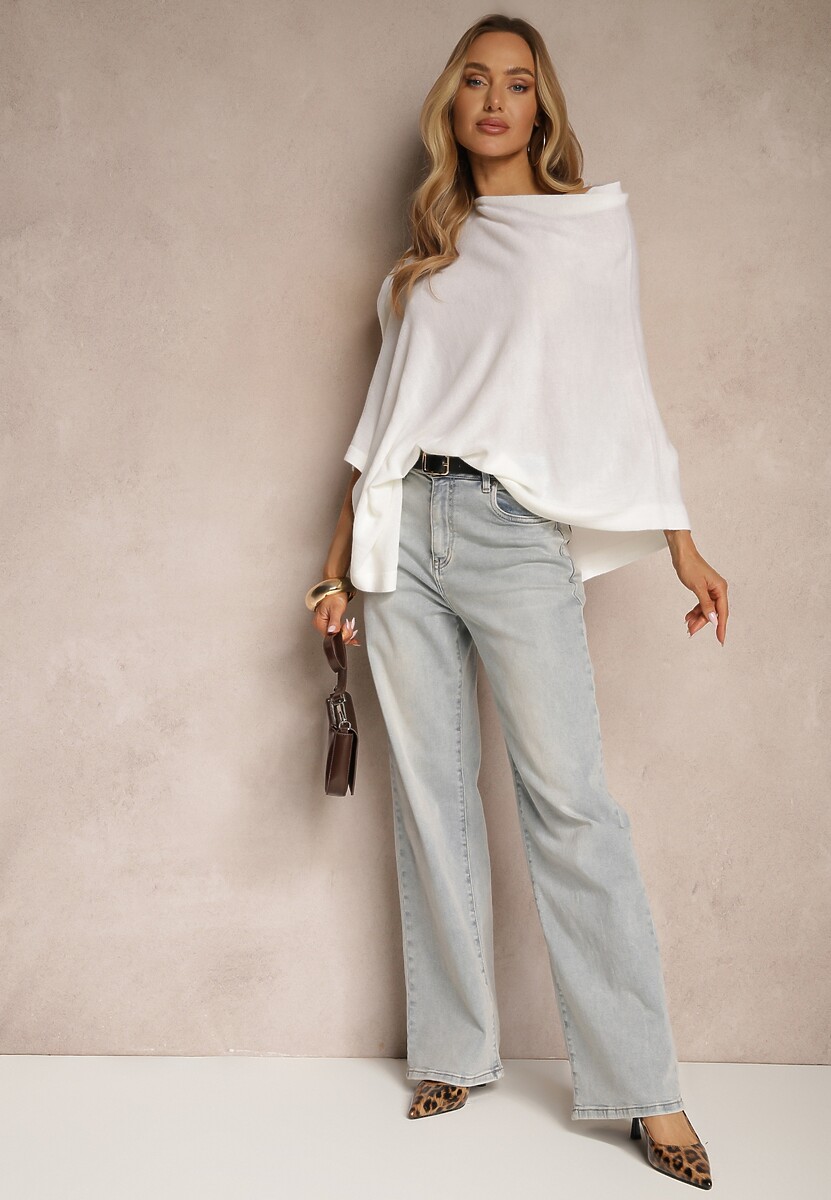 Biała Bluzka Narzutka o Asymetrycznym Fasonie Oversize Daiko