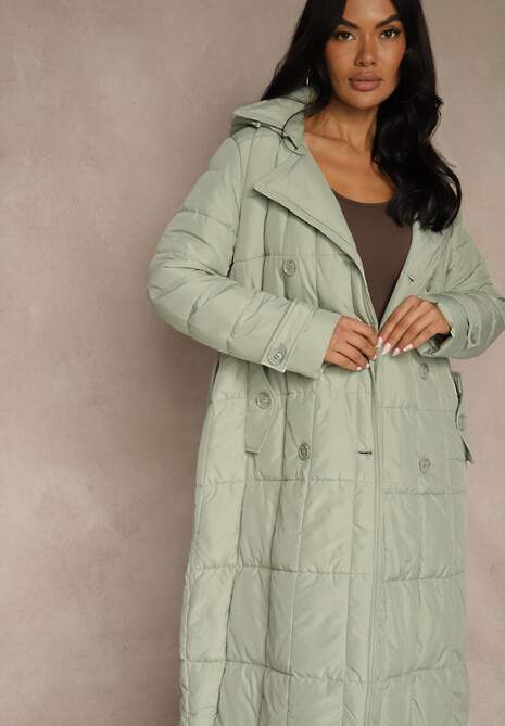 Jasnozielona Kurtka Pikowana z Paskiem Yeclu