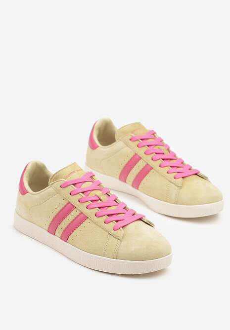 Żółte Sneakersy Zamszowe Typu Tenisówki ze Skórzaną Wkładką Ciarivione