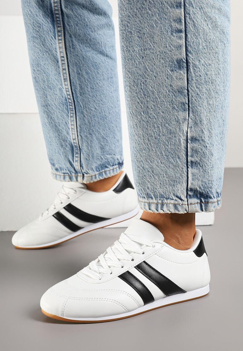 Biało-Czarne Sneakersy Typu Tenisówki z Paseczkami Liantina