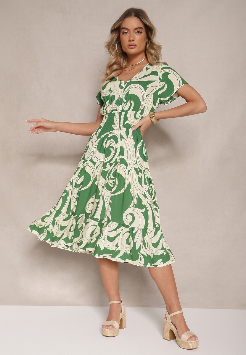 Różowa Bawełniana Sukienka z Abstrakcyjnym Motywem i Guzikami Talivea