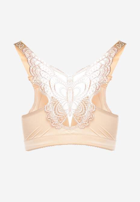 Beżowy Biustonosz z Ozdobną Koronką na Plecach i Zapięciem z Cyrkoniami Ferna