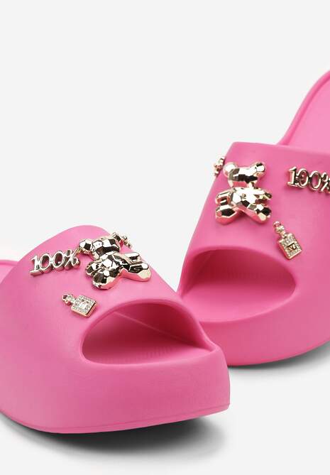 Fuksjowe Klapki z Lekkiej Pianki Ozdobione Cyrkoniami i Aplikacjami 3D Rivarina