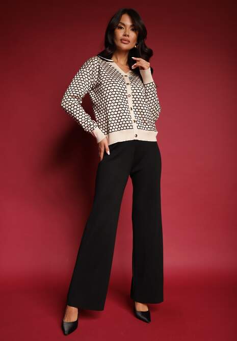 Beżowy Dzianinowy Komplet z Wiskozą Sweter i Spodnie o Szerokim Kroju Annithra